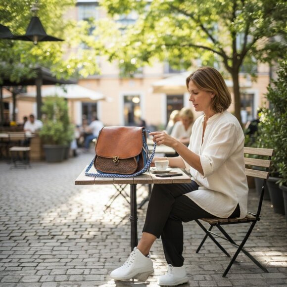 Artisan Designed Handcrafted Brown Blue Multi Style Leather Shoulder Bag - Picture 1 of 13